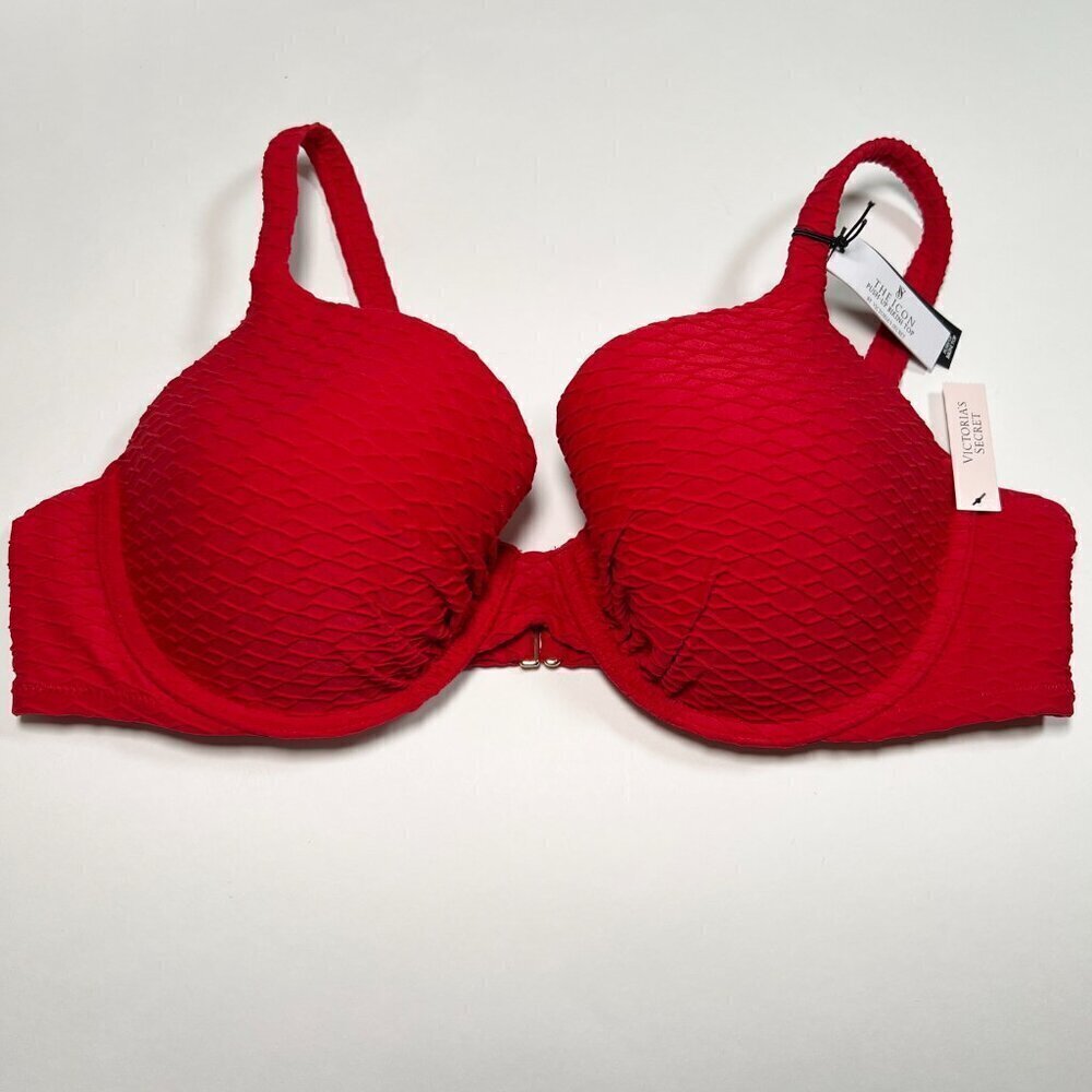Victoria Secret 40DD ICON Push Up Bikini Top Underwire Textured Lipstick Red